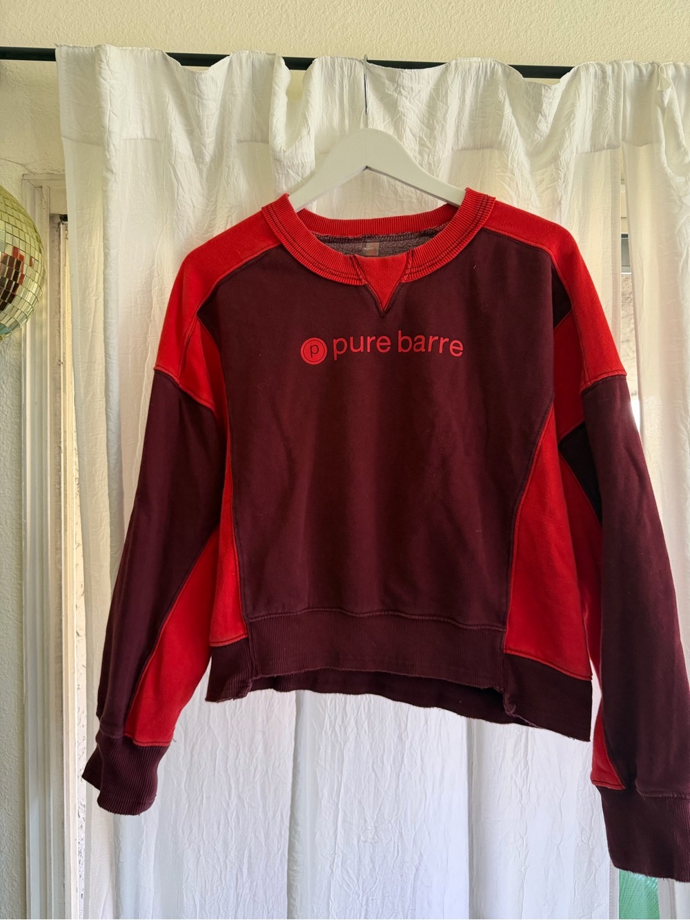 Free People Pure Barre Two-Tone Red and Burgundy Crewneck Sweatshirt